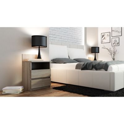 4. M1 MALWA BEDSIDE TABLE 2 DRAWERS 1 SHELF SONOMA