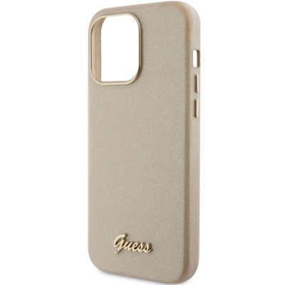 6. Guess Glitter Glossy Script case for iPhone 15 Pro Max - gold