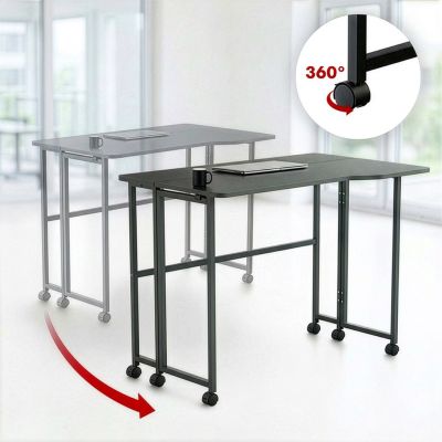 6. MACLEAN FOLDING DESK WITH WHEELS MACLEAN FOLDING DESK TABLE, BLACK, MOBILE, 100X65CM, MAX. 50KG, ANGLED, L-SHAPED, MC