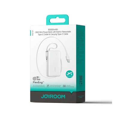 2. Joyroom JR-PR2 35W 10000mAh Power Bank with Retractable USB-C Cable and Built-in Lightning Cable - White