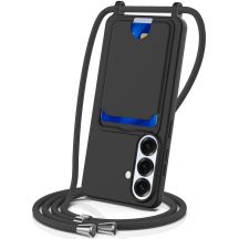 Samsung Galaxy S26 TPU Case with Card Holder and Crossbody Lanyard - Black