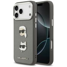 Karl Lagerfeld FW Grained Karl & Choupette Heads Pins & Logo iPhone 17 Pro Max Case - Gray