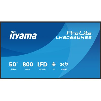 2. iiyama LH5066UHSB-B1AG signage display Flat panel Digital Signage 127 cm (50") LCD Wi-Fi 800 cd/m2 4K Ultra HD Black Built-in processor Android 24/7