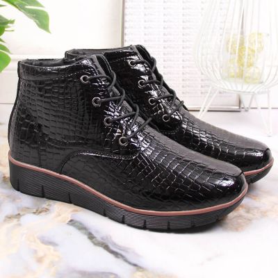 6. Black Insulated Patent Leather Wedge Ankle Boots Filippo