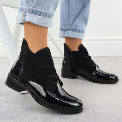 6. Women's insulated patent leather ankle boots, black, Jezzi ASA198-15