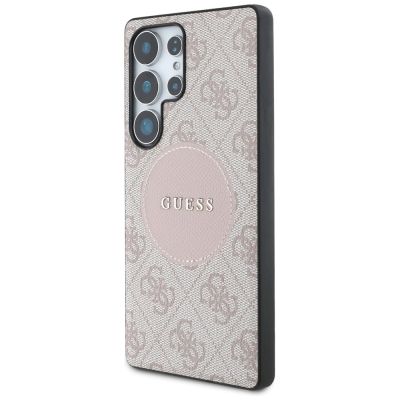 2. Guess 4G Round Patch Classic Logo MagSafe Case for Samsung Galaxy S25 Ultra Pink