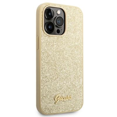 4. Guess Glitter Script Case for iPhone 14 Pro - Gold