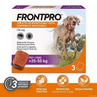 FRONTPRO Flea and tick tablets for dogs (>25-50 kg) - 3x 136mg
