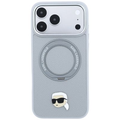 3. Karl Lagerfeld with Ring Stand 360 Karl Head Pin MagSafe Case for iPhone 18 Pro / 17 Pro - Gray