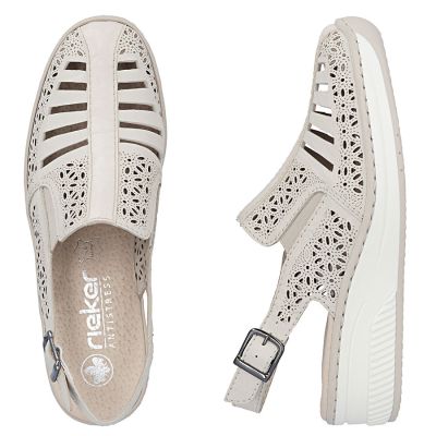 4. Women's beige leather wedge sandals Rieker 48763-60