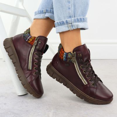 5. Women's leather ankle boots, burgundy, Rieker N1305-35
