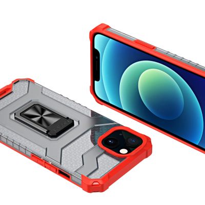 5. Crystal Ring Case Kickstand Tough Rugged Cover for iPhone 12 mini red