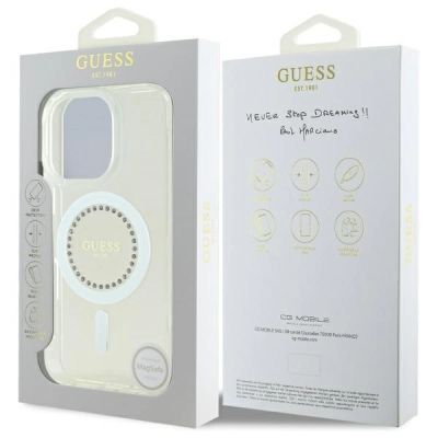 8. Guess IML Rhinestones MagSafe Case for iPhone 16 Pro Max - White