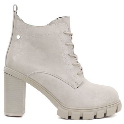 4. Cream women's ankle boots with a block heel M.Daszyński SA218-8