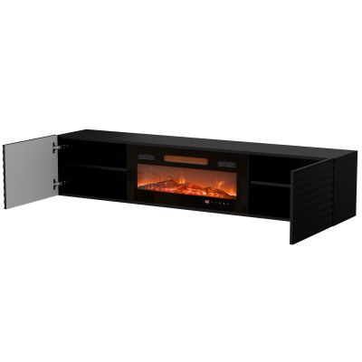 6. TULA TV cabinet 183x35x37 black matt + black fireplace