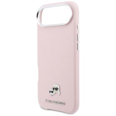 6. Karl Lagerfeld Karl & Choupette Head Pins Saffiano MagSafe iPhone Air Case - Pink