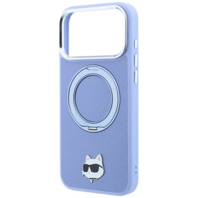 6. Karl Lagerfeld with Ring Stand 360 Choupette Head Pin MagSafe Case for iPhone 18 Pro / 17 Pro - Light Blue