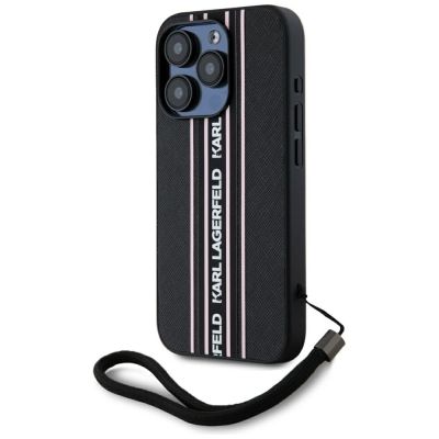 2. Karl Lagerfeld Saffiano Athleisure Stripes Cord iPhone 15 Pro Case - Pink
