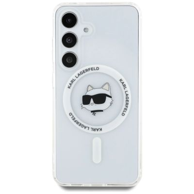 3. Case Karl Lagerfeld Button Choupette Head Printed Logo MagSafe Samsung Galaxy S25 Plus white