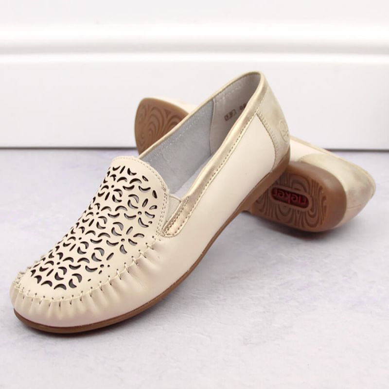 6. Rieker W RKR658 comfortable leather openwork shoes, beige