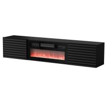 TULA TV cabinet 183x35x37 black matt + black fireplace