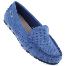 Women's moccasins, suede shoes, blue Potocki 09301