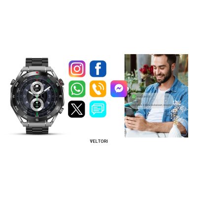 19. VELTORI VT100-1 Smartwatch + Black Silicone Strap + Black Eco Leather