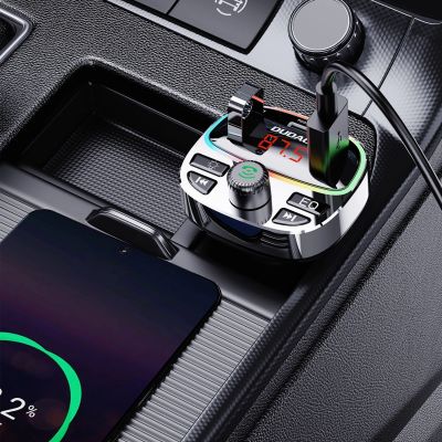 4. Dudao R2PRO+ Transmitter with PD25W Bluetooth 5.3 RGB Charging Ports - Black and Silver