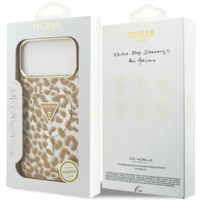 8. Guess IML Leopard Glitter Triangle Logo MagSafe Case for iPhone 17 Pro Max / 18 Pro Max - Brown