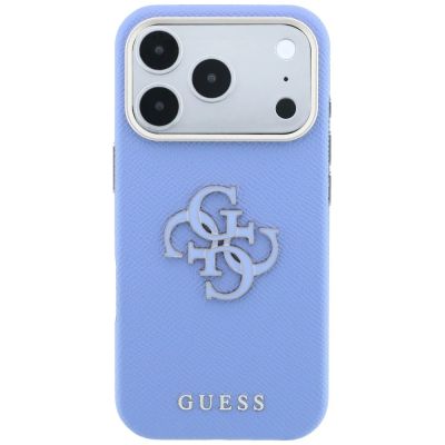3. Guess Grained & Big Resin Logo Case for iPhone 18 Pro Max / 17 Pro Max - Blue