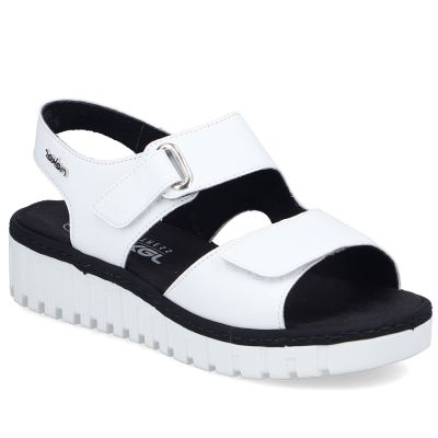 Women's leather wedge sandals white Rieker V1382-80