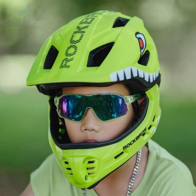 6. Rockbros TT-32003 Shark Children's Bike Helmet with Detachable Jaw Size S (48-52) - Green