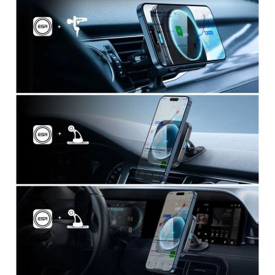 5. ESR Halolock Magnetic QI2 Car Holder with MagSafe 15W Inductive Charger for Air Vent - Black