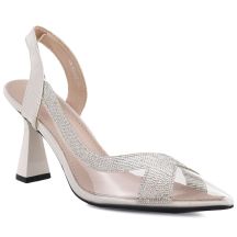 Women's transparent pumps with zircons, pointed toe, beige, Vinceza 66282