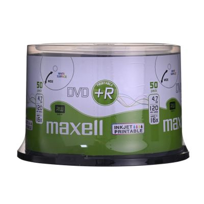 3. MAXELL DVD+R 4.7GB, 50 pcs per spindle. 16X write speed, 120 min. Inkjet printable discs. Intended use: Multimedia.