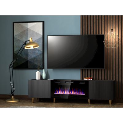 4. PAFOS EF TV cabinet with electric fireplace 180x42x49 black matt