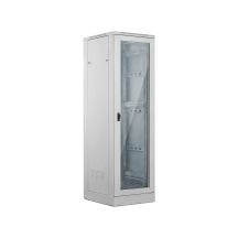 24U 600x600 cabinet, glass front door, solid metal rear door, lock, 4 load-bearing beams, plinth included, for self-assembly, gray, ALANTEC