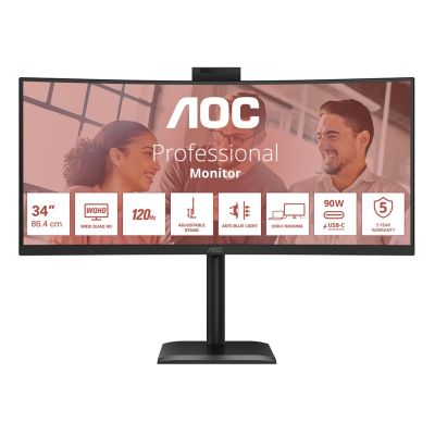4. AOC monitor 86.3 cm (34") CU34E4CW 21:09 2xHDMI+DP+USB-C+Webcam Curv.