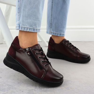 6. Burgundy Leather Women’s Wedge Shoes Vinceza 39964