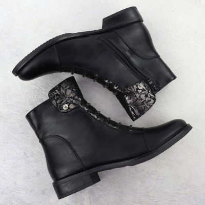 4. Women’s Black Floral Ankle Boots Jezzi ASA62-16