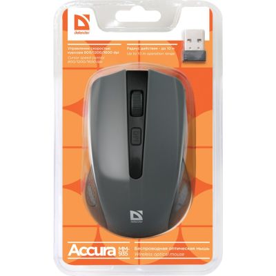 3. DEFENDER WIRELESS MOUSE ACCURA MM-935 RF GRAY OPTICAL 1600DPI 4P 52936