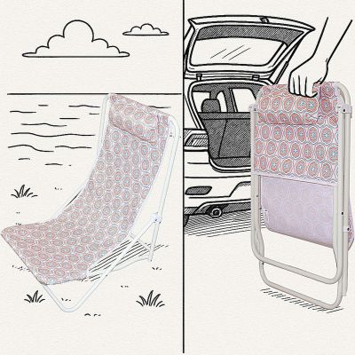 7. FOLDABLE BEACH CHAIR WITH HEADREST, BLUE AND ORANGE