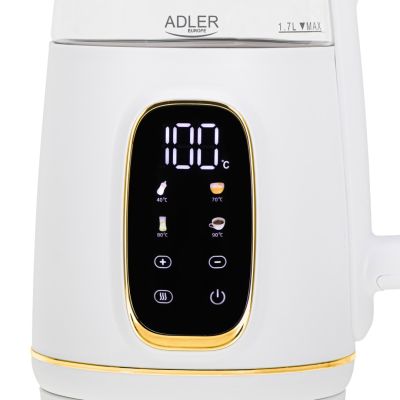 3. Adler AD 1305WG electric kettle 1.7 l 2200 W Transparent, Gold, White