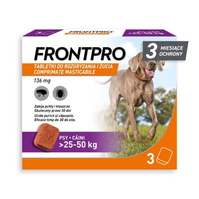 2. FRONTPRO Flea and tick tablets for dogs (>25-50 kg) - 3x 136mg