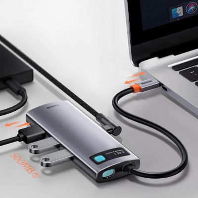 15. Baseus Metal Gleam 6-in-1 USB-C - USB-C PD 100W HUB 1x HDMI 4K 30Hz 3x USB-A 3.2 1x RJ45 - gray