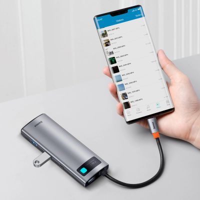11. Baseus Metal Gleam Series multifunctional USB HUB 7in1 Type C HDMI TF PD card reader gray (WKWG020113)