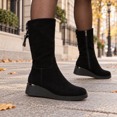 11. Women's leather high wedge ankle boots, black Filippo DBT7210