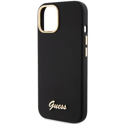 6. Guess Silicone Script Metal Logo & Frame case for iPhone 15 - black