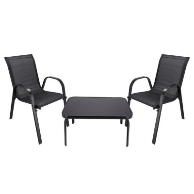 2. Classic Black Forest textile garden furniture set, two chairs + black table