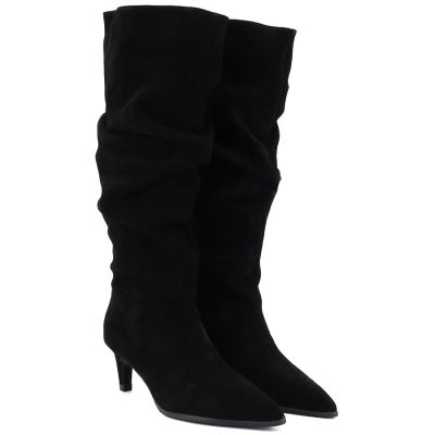 8. Women's leather boots, ruffled, black, Vinceza ZHI27-89167